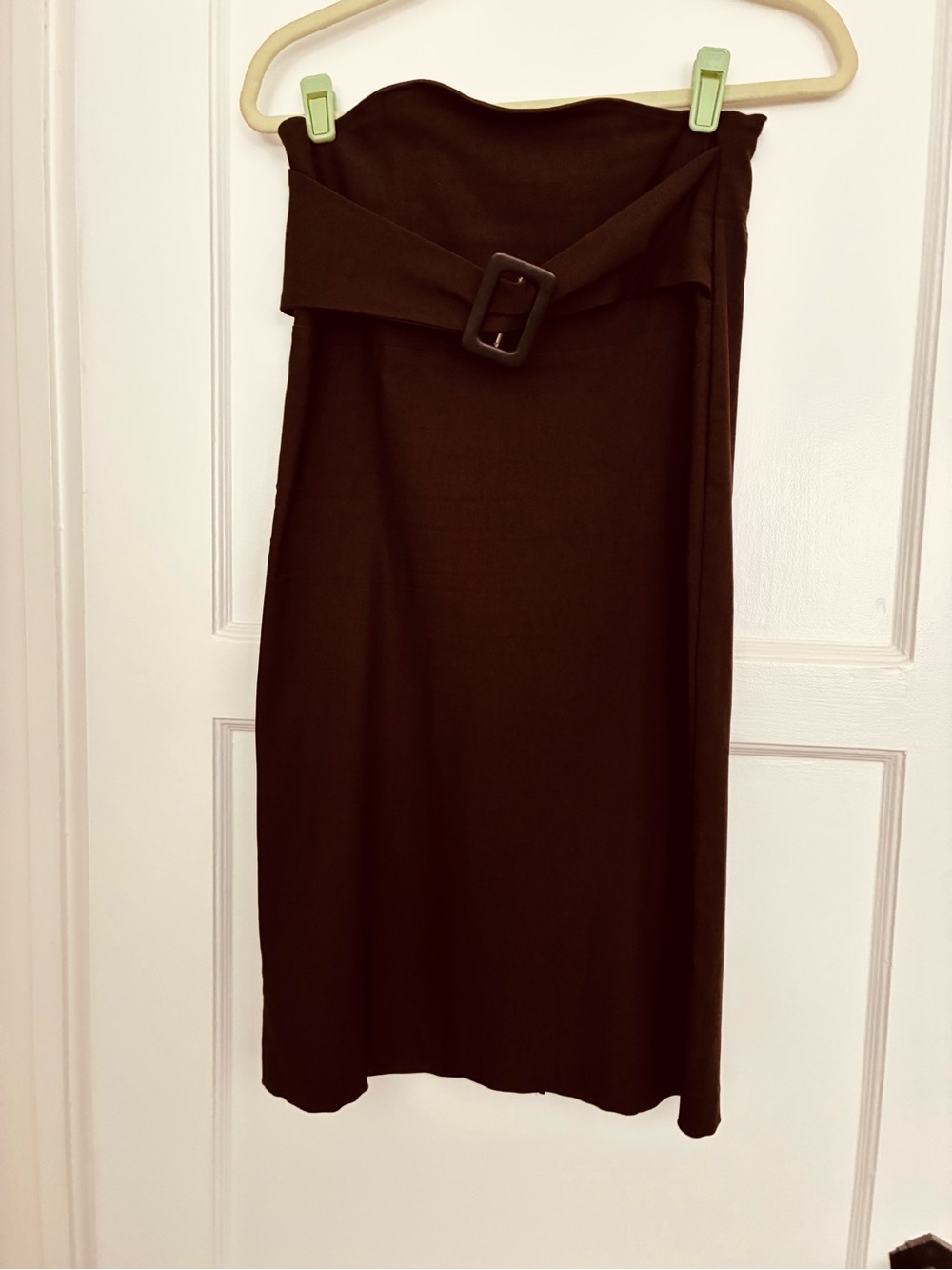 High-Waist Brown Pencil Skirt with Wide Buckle Belt - XL